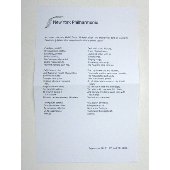 New York City Philharmonic Playbill September 2006 Ticket Maazel Heidi Murphy - Picture 3 of 11